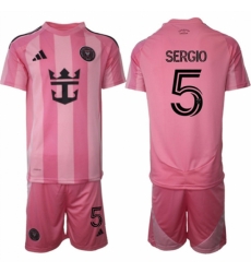 Men Inter Miami CF 5 Sergio 25 26 Pink Home Soccer Jersey Suit