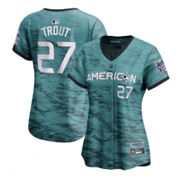 Women Los Angeles Angels 27 Mike Trout Teal 2023 All Star Stitched Baseball Jersey