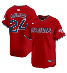 Men Cleveland Guardians 24 Triston McKenzie Red Alternate Limited Stitched Baseball Jersey Men Cleveland Guardians 24 Triston McKenzie Red Alternate Limited Stitched Baseball Jersey