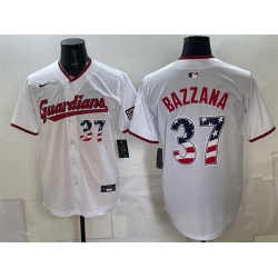Men Cleveland Guardians  37 Travis Bazzana White USA 250 Fourth of July Home Stitched Baseball Jersey