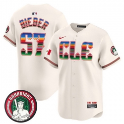 Men Cleveland Guardians 57 Shane Bieber Cream Mexico Vapor Premier Limited Stitched Baseball Jersey