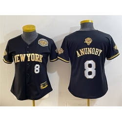 Women New York Knicks  8 OG Anunoby Black Gold 2026 Finals   Eastern Conference Champions Patch Stitched Baseball Jersey