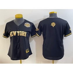 Women New York Knicks Blank Black Gold 2026 Finals   Eastern Conference Champions Patch Stitched Baseball Jersey
