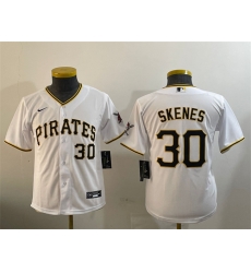 Youth Pittsburgh Pirates 30 Paul Skenes White With Patch Cool Base Stitched Baseball Jersey Youth Pittsburgh Pirates 30 Paul Skenes White With Patch Cool Base Stitched Baseball Jersey