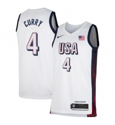 Men USA Basketball 4 Stephen Curry White 2024 Swingman Stitched Jersey Men USA Basketball 4 Stephen Curry White 2024 Swingman Stitched Jersey
