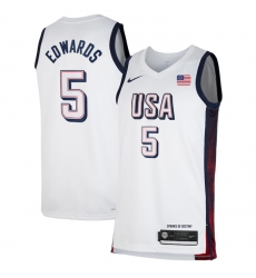Men USA Basketball 5 Anthony Edwards White 2024 Swingman Stitched Jersey Men USA Basketball 5 Anthony Edwards White 2024 Swingman Stitched Jersey