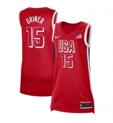 Women USA Basketball 15 Brittney Griner Red 2024 Swingman Stitched Jersey Women USA Basketball 15 Brittney Griner Red 2024 Swingman Stitched Jersey