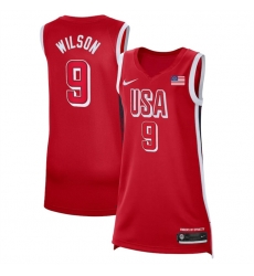 Women USA Basketball 9 A'ja Wilson Red 2024 Swingman Stitched Jersey Women USA Basketball 9 A'ja Wilson Red 2024 Swingman Stitched Jersey