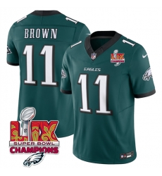 Men Philadelphia Eagles 11 A J Brown Green 2025 Eagles Logo Super Bowl LIX Patch New F U S E Vapor Untouchable Limited Stitched Football Jersey Men Philadelphia Eagles 11 A J Brown Green 2025 Eagles Logo Super Bowl LIX Patch New F U S E Vapor Untouchable Limited Stitched Football Jersey