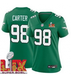 Women Philadelphia Eagles Jalen Carter #98 Kelly Green 2024 2025 Super Bowl LIX F U S E Stitched NFL Jersey Women Philadelphia Eagles Jalen Carter #98 Kelly Green 2024 2025 Super Bowl LIX F U S E Stitched NFL Jersey