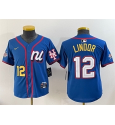 Youth National League 12 Francisco Lindor Blue 2025 All Star Edition Limited Stitched Baseball Jersey Youth National League 12 Francisco Lindor Blue 2025 All Star Edition Limited Stitched Baseball Jersey