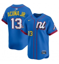 Men National League 13 Ronald Acuna Jr  Blue 2025 All Star Edition Limited Stitched Baseball Jersey