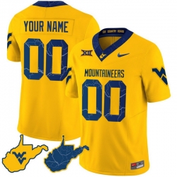 Men Women Youth West Virginia Mountaineers 2023 Country Roads Custom Jersey All Stitched Gold Sleeves