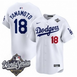 Men Los Angeles Dodgers 18 Yoshinobu Yamamoto 2025 World Series Cool Base Stitched Baseball Jersey White