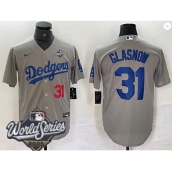 Men Los Angeles Dodgers 31 Tyler Glasnow 2025 World Series Cool Base Stitched Baseball Jersey Gray