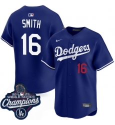 Men Los Angeles Dodgers 16 Will Smith Cool Base 2025 World Champions Stitched Baseball Jersey Blue Men Los Angeles Dodgers 16 Will Smith Cool Base 2025 World Champions Stitched Baseball Jersey Blue