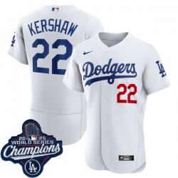 Men Los Angeles Dodgers 22 Clayton Kershaw Cool Base 2025 World Champions Stitched Baseball Jersey White