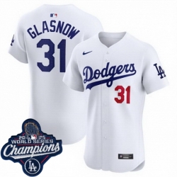 Men Los Angeles Dodgers 31 Tyler Glasnow Cool Base 2025 World Champions Stitched Baseball Jersey White