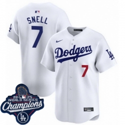 Men Los Angeles Dodgers 7 Blake Snell Cool Base 2025 World Champions Stitched Baseball Jersey White