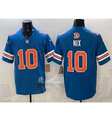 Men Denver Broncos 10 Bo Nix Blue F U S E With Patch Throwback Vapor Limited Stitched Football Jersey Men Denver Broncos 10 Bo Nix Blue F U S E With Patch Throwback Vapor Limited Stitched Football Jersey
