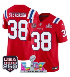 Men New England Patriots 38 Rhamondre Stevenson Red 2025 F U S E  Super Bowl LX Patch And USA 250 27 Patch Vapor Limited Football Stitched Jersey