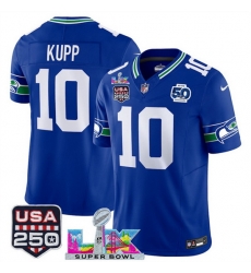 Men Seattle Seahawks 10 Cooper Kupp Royal 2025 F U S E  Super Bowl LX Patch And 50th Season Patch Vapor Throwback Limited Stitched Football Jersey