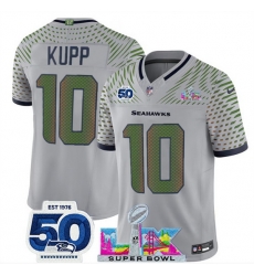 Youth Seattle Seahawks 10 Cooper Kupp Grey 2025 F U S E  Super Bowl LX Patch And 50th Season Patch  Rivalries Vapor Limited Stitched Football Jersey