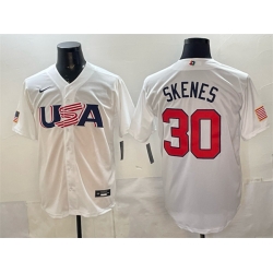 Men USA Baseball 30 Paul Skenes White World Baseball Classic Stitched Jersey