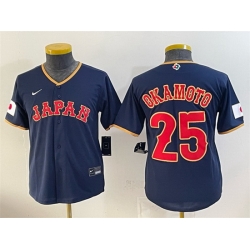 Youth Japan Baseball  25 Kazuma Okamoto Navy 2026 World Baseball Classic Road Stadium Stitched Baseball Jersey