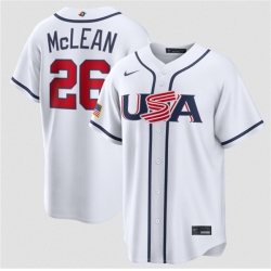 Men USA Baseball  26 Nolan McLean White 2026 World Baseball Classic Home Stadium Stitched Jersey