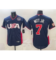 Men USA Baseball 7 Bobby Witt Jr Navy 2026 World Baseball Classic United States 250th Anniversary Patch Road Stadium Stitched Jersey Men USA Baseball 7 Bobby Witt Jr Navy 2026 World Baseball Classic United States 250th Anniversary Patch Road Stadium Stitched Jersey