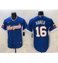 Men Venezuela Baseball  16 Wilyer Abreu Royal 2026 World Baseball Classic Road Stadium Stitched Jersey