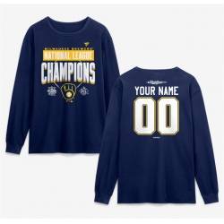 Men Milwaukee Brewers Custom Navy 2026 National League Champions Name   Number Long Sleeve T Shirt