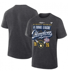 Men Milwaukee Brewers Heather Charcoal 2026 National League Champions Locker Room T Shirt Men Milwaukee Brewers Heather Charcoal 2026 National League Champions Locker Room T Shirt